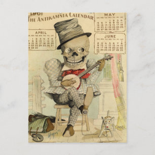 Cartão Postal SKELETON Dude, Gótico, Jogador de Banjo, Calendá