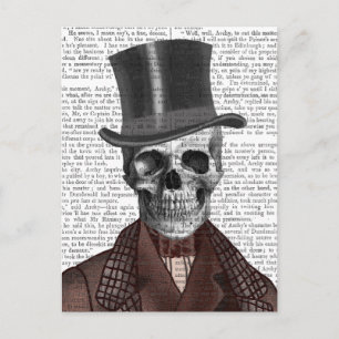 Cartão Postal Skeleton Gentleman e Chapéu Superior