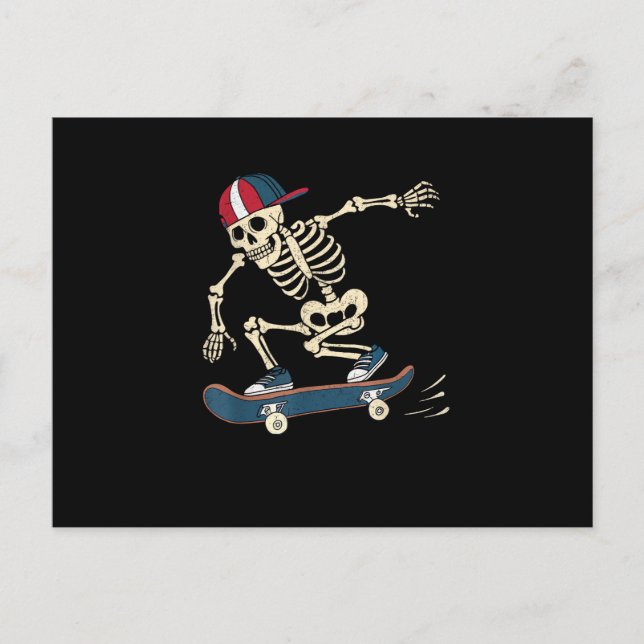 Cartão Postal Skeleton Halloween Skate Skateboard (Frente)