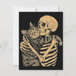 Cartão Postal Skeleton Hugging Cat – Cute Gothic Cat Lover Gift