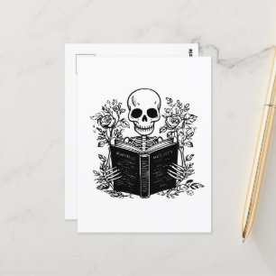 Cartão Postal Skeleton lendo livro romântico