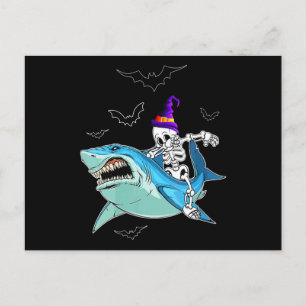 Cartão Postal Skeleton Riding Shark Engraçado - Presente maluco