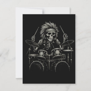 Cartão Postal Skeleton Rock Drummer - Música Spooky Halloween