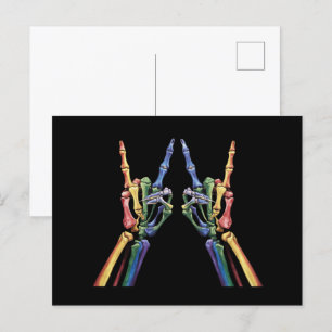 Cartão Postal Skeleton Rock Hand LGBTQ Legal Sinalizador Arco-Ír