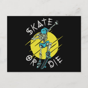 Cartão Postal Skeleton Skateboarder skate ou die