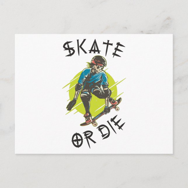 Cartão Postal Skeleton Skateboarder skate ou die (Frente)