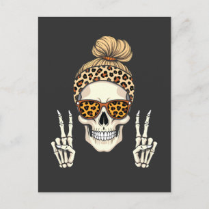 Cartão Postal Skeleton Skull Leopard Halloween Mãe