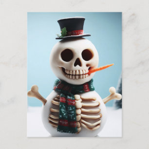 Cartão Postal Skeleton Snow Man with Carrot and Scarf