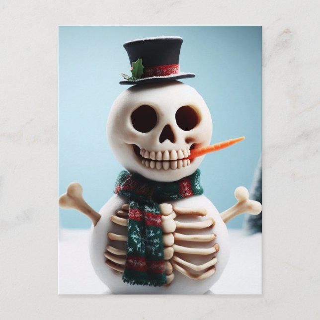 Cartão Postal Skeleton Snow Man with Carrot and Scarf (Frente)