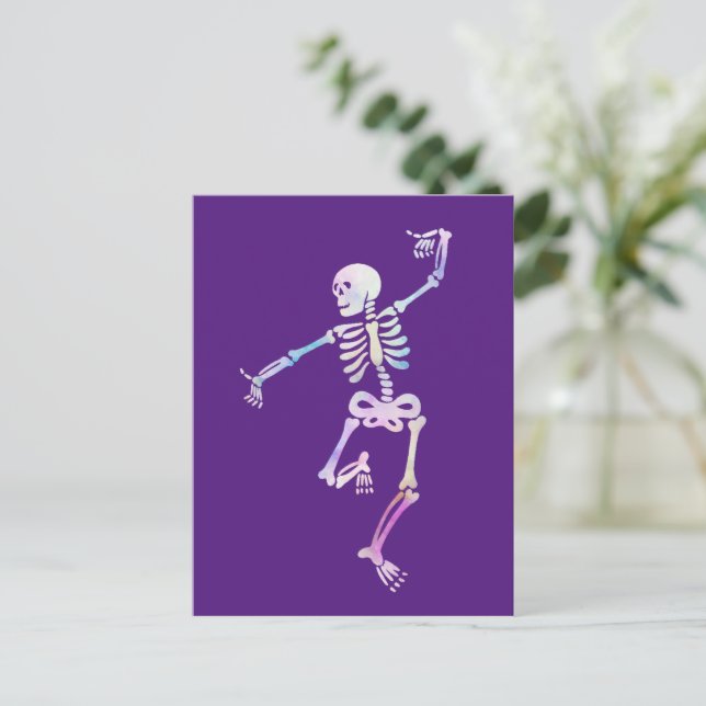 Cartão Postal Skeleton Watercolor dançante (Em pé/Frente)