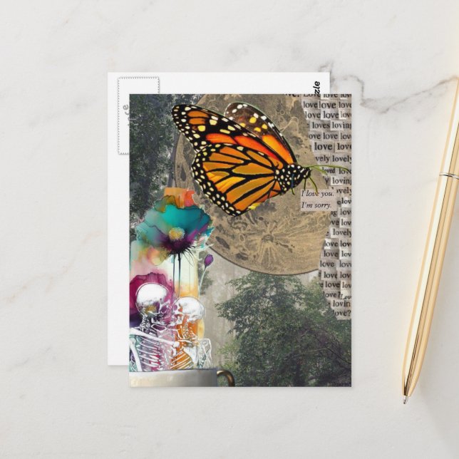 Cartão Postal Skeletons Mixed Media Collage (Frente/Verso In Situ)