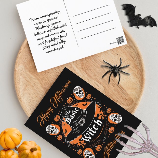 Cartão Postal Skeletons Personalizados Pumpkin Black Hat Hallowe (Criador carregado)