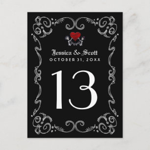 Cartão Postal Skeletons Pretos do Halloween Número da Mesa do Co
