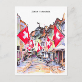 Cartão Postal Sketch cozy street Zurich Switzerland