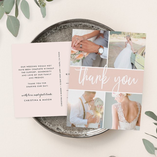 Cartão Postal Sketched Blush | Wedding Photo Thank You (Criador carregado)