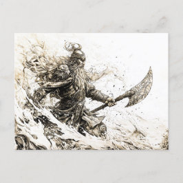Cartão Postal sketched representation of a Viking god