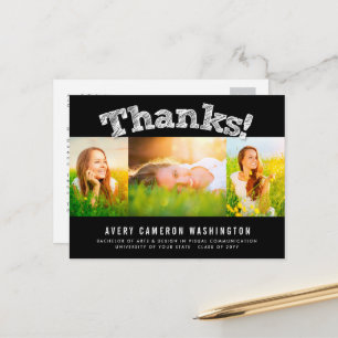 Cartão Postal Sketched Thanks Multi 3 Photo Graduation Thank You