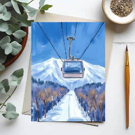 Cartão Postal Ski Gondola Snow Mountain Watercolor