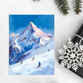 Cartão Postal Ski Mountain Slopes Winter Watercolor