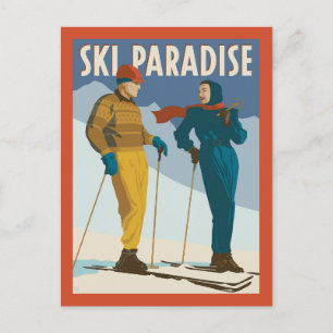 Cartão Postal Ski Paradise Vintage Impressão