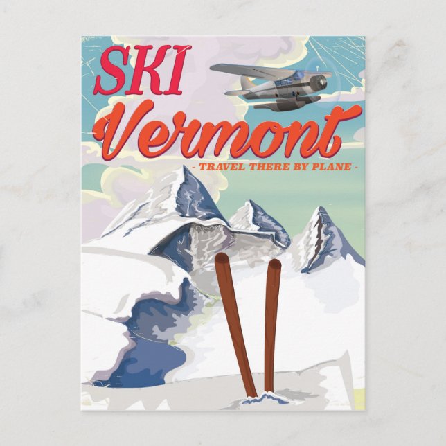 Cartão Postal Ski Vermont retro férias poster (Frente)