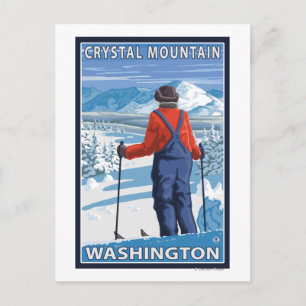 Cartão Postal Skier Adminning - Crystal Mountain, Washington