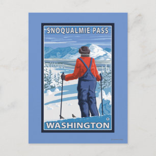 Cartão Postal Skier Adminning - Snoqualmie Pass, Washington