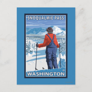 Cartão Postal Skier Adminning - Snoqualmie Pass, Washington