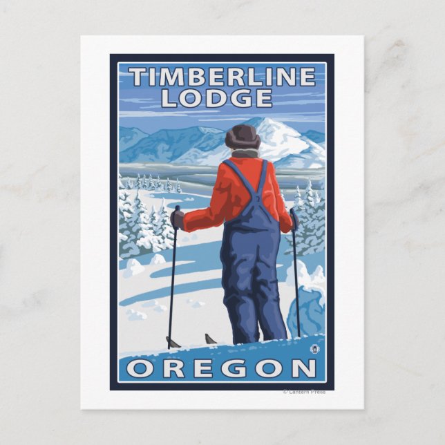 Cartão Postal Skier Adminning - Timberline Lodge, Oregon (Frente)