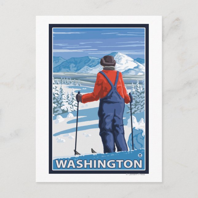 Cartão Postal Skier Adminning - Washington (Frente)
