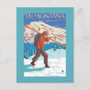 Cartão Postal Skier Carregando Snow Skis - Montana