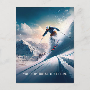 Cartão Postal Skier de Montanha de Texto Personalizado