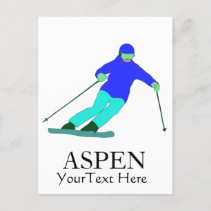 Cartão Postal Skier Snow Skiing Ski Party Aspen Texto Personaliz