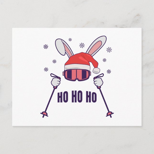 Cartão Postal Skiing Santa Rabbit with Santa Hat and ski poles S (Frente)