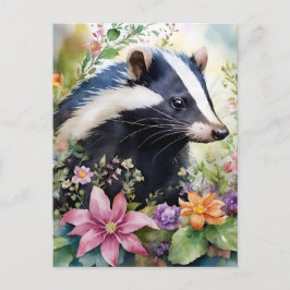 Cartão Postal Skunk Floral Portrait Art