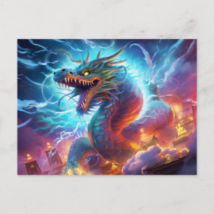Cartão Postal Skybreaker – Dragão de Pincel Chinês sobre Cidade 
