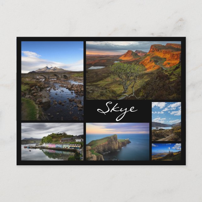Cartão Postal Skye paisagens pretas colagem de quadros negros (Frente)