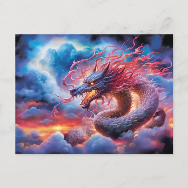 Cartão Postal Skyfire Surge – Chinese Airbrush Dragon in Clouds  (Frente)