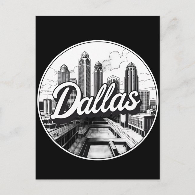 Cartão Postal Skyline Black and White Cityscape de Dallas Texas (Frente)