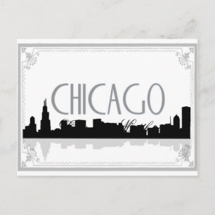 Cartão Postal Skyline de Chicago preto e branco