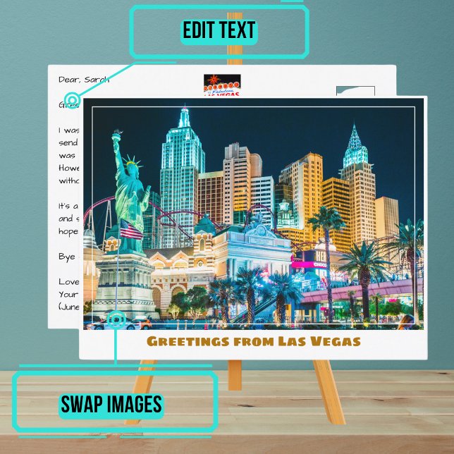 Cartão Postal Skyline de Las Vegas iluminado à noite, (Please enjoy our postcard)