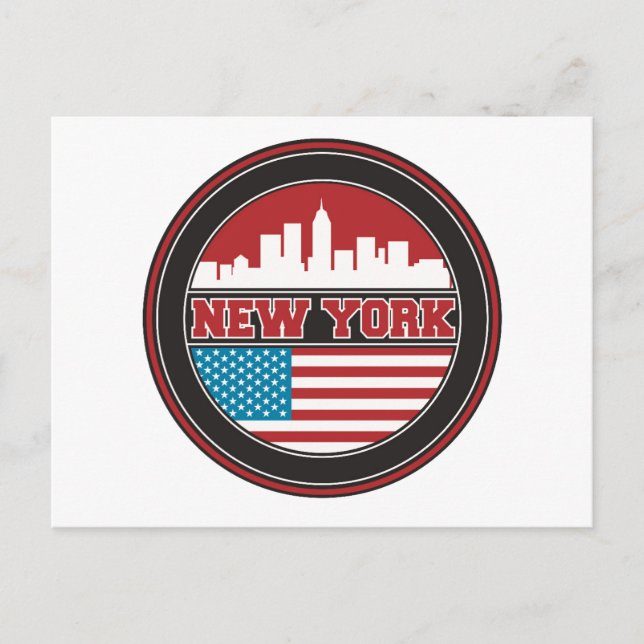 Cartão Postal Skyline Nova York | Bandeira dos Estados Unidos (Frente)