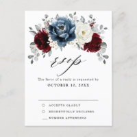 Slate Blue Burgundy White Ivory Boho Wedho RSVP