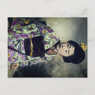 Cartão Postal Slide de Lanterna Mágica da Bela Geisha Vintage Ja