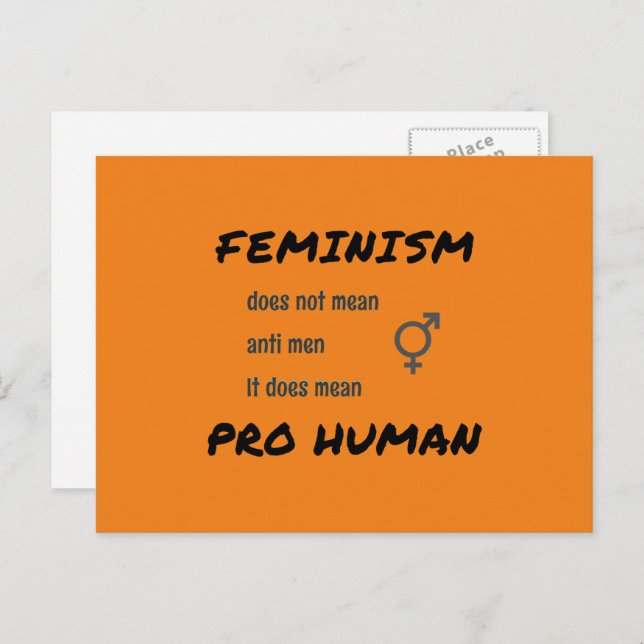 Cartão Postal Slogan feminista e símbolo laranja (Frente/Verso)