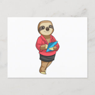 Cartão Postal Sloth como Secretário com Notepad