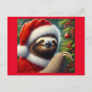 Cartão Postal Sloth Santa Claus