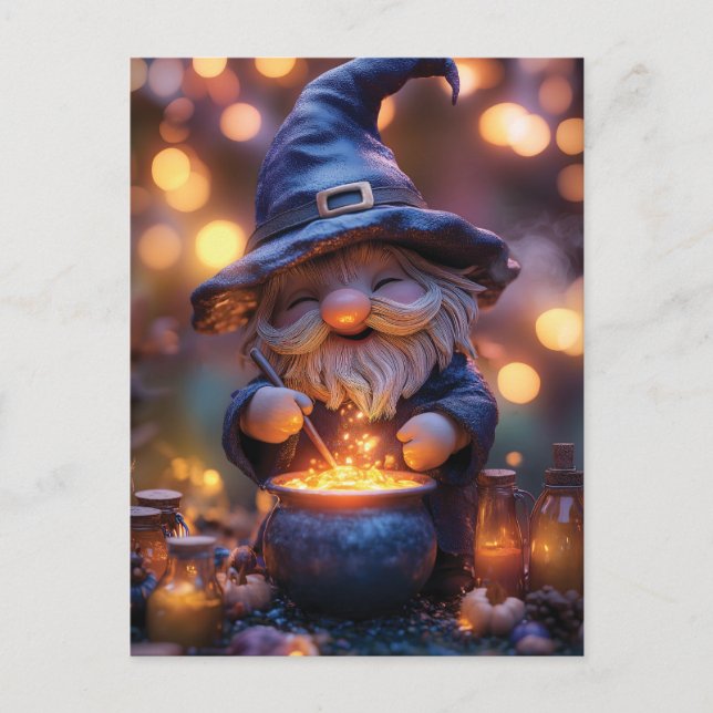 Cartão Postal Smiling Gnome Stirring Magic Pote (Frente)