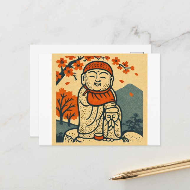 Cartão Postal Smiling Jizo Guardian  – Japanese Folk Art  (Frente/Verso In Situ)