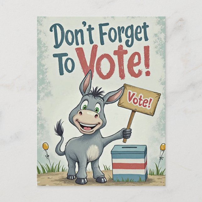 Cartão Postal Smiling Patriotic Donkey Vote Reminder (Frente)